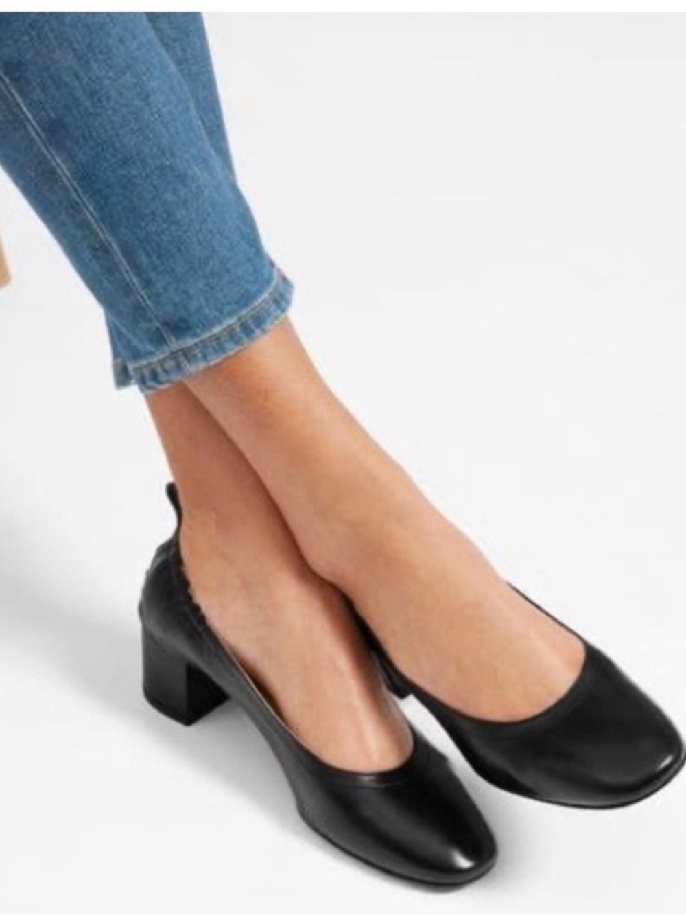 Everlane The day heel  Black Low Block Heel Pumps leather size 8 pumps